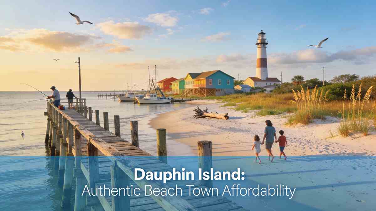 Dauphin Island quiet beach with families enjoying uncrowded shores