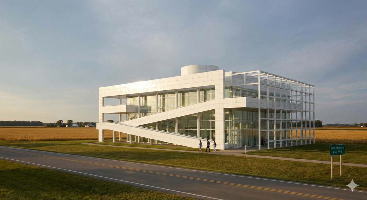 The Atheneum visitor center designed by Richard Meier in New Harmony