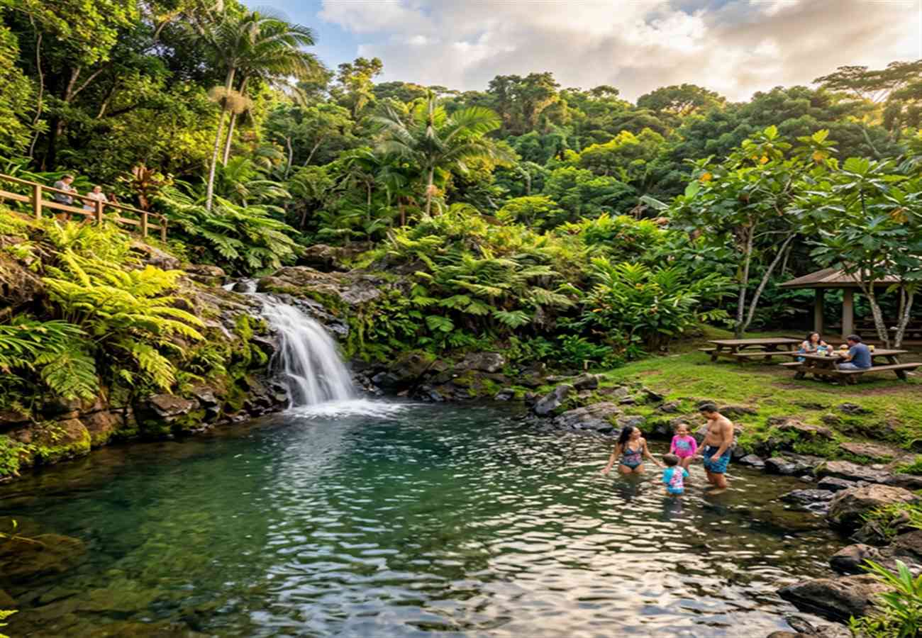 Pua'a Ka'a Falls Maui — family-friendly waterfall and swimming hole at a state wayside park