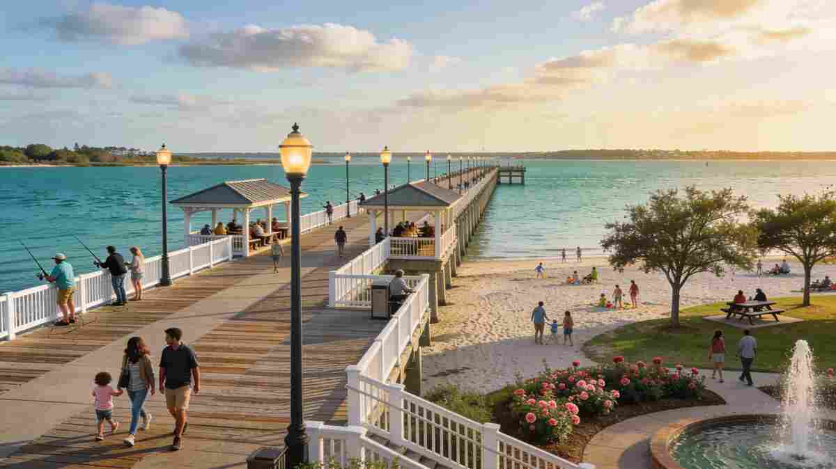 Fairhope Municipal Pier with families enjoying free bay access