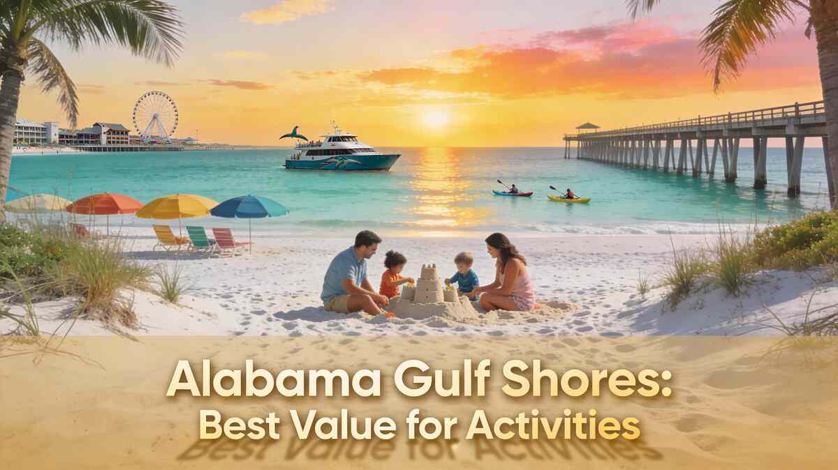 Gulf Shores public beach with families enjoying affordable beach access