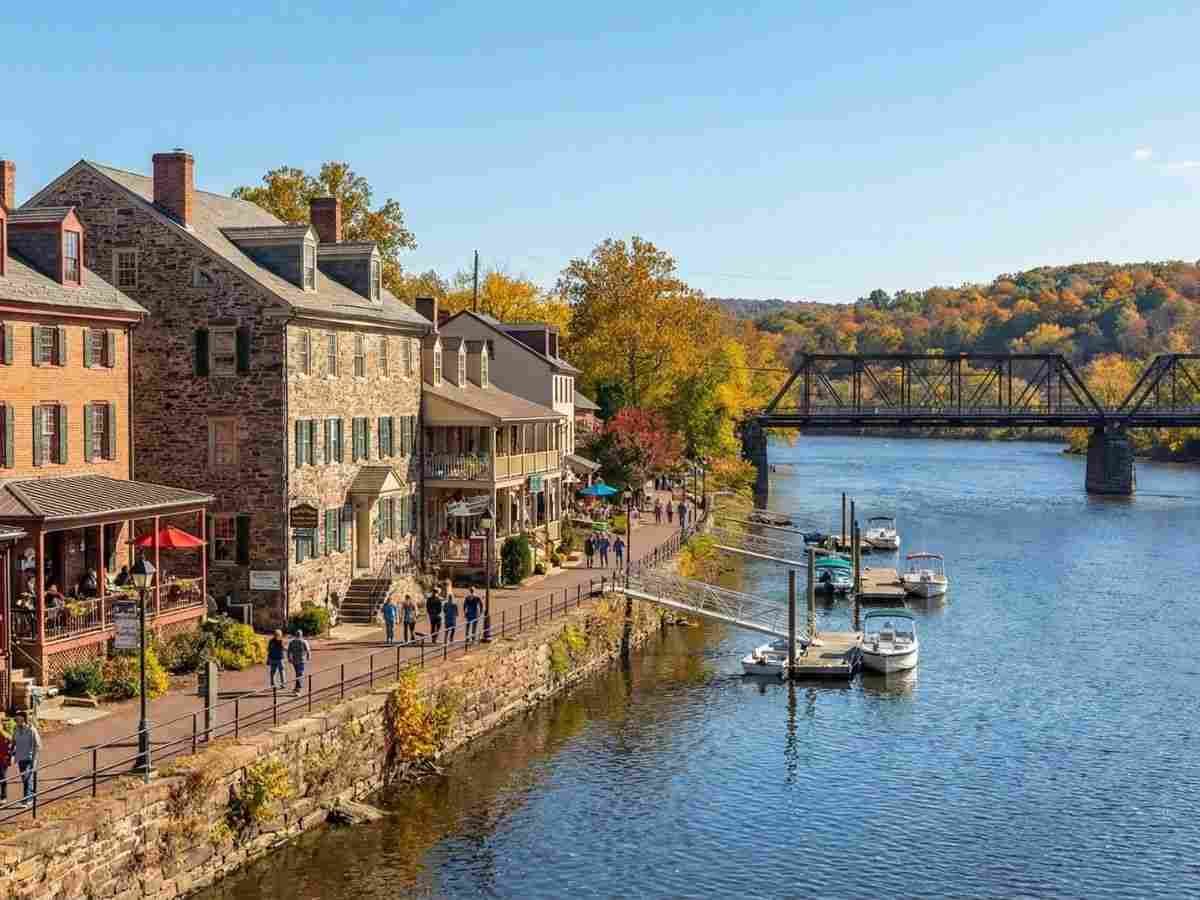 Delaware River waterfront in New Hope, Pennsylvania