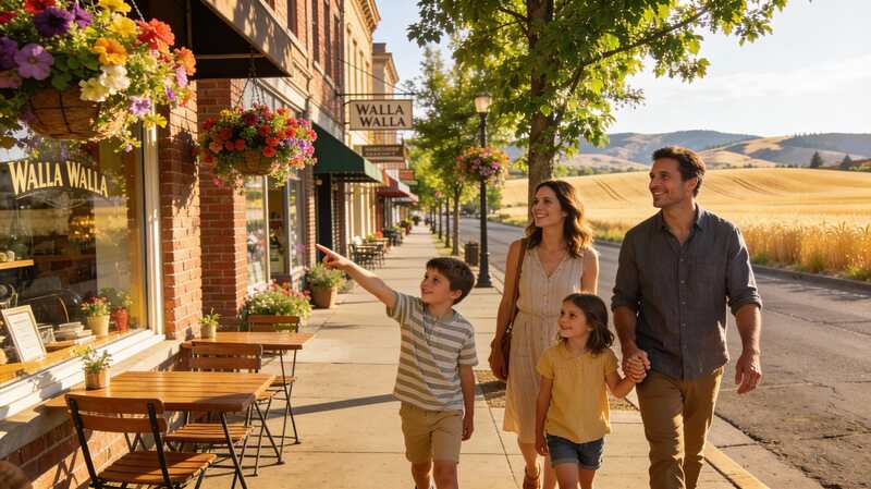 Walla Walla downtown with historic architecture and family-friendly streets